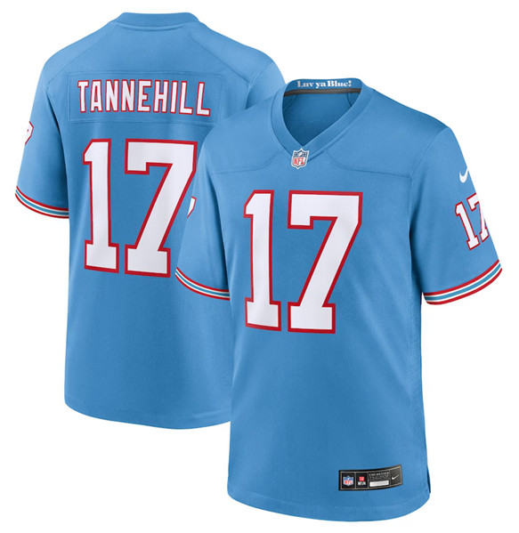 Men's Light Blue Tennessee Titans #17 Ryan Tannehill Throwback Player Stitched Game Jersey